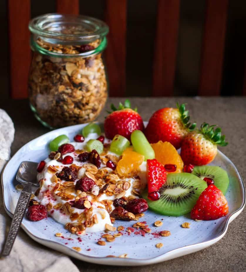 Yogurt with fruits and Almond Date Granola | Easy Vegan Breakfast Recipe