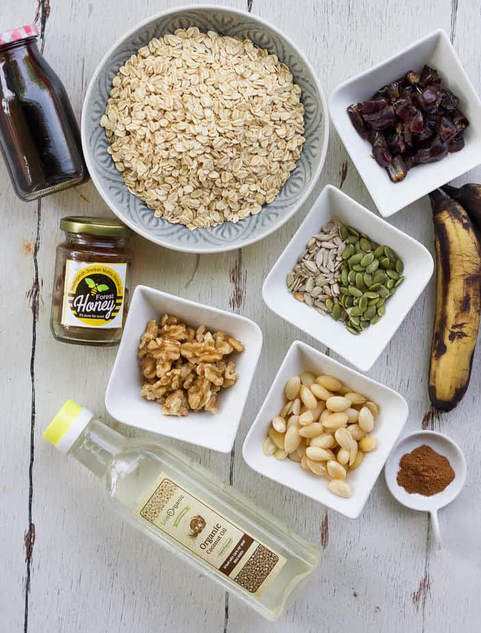 ingredients for making banana granola.