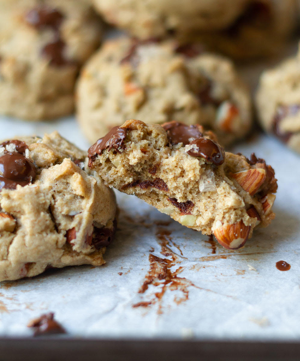 Half a cookie on another cookie.
