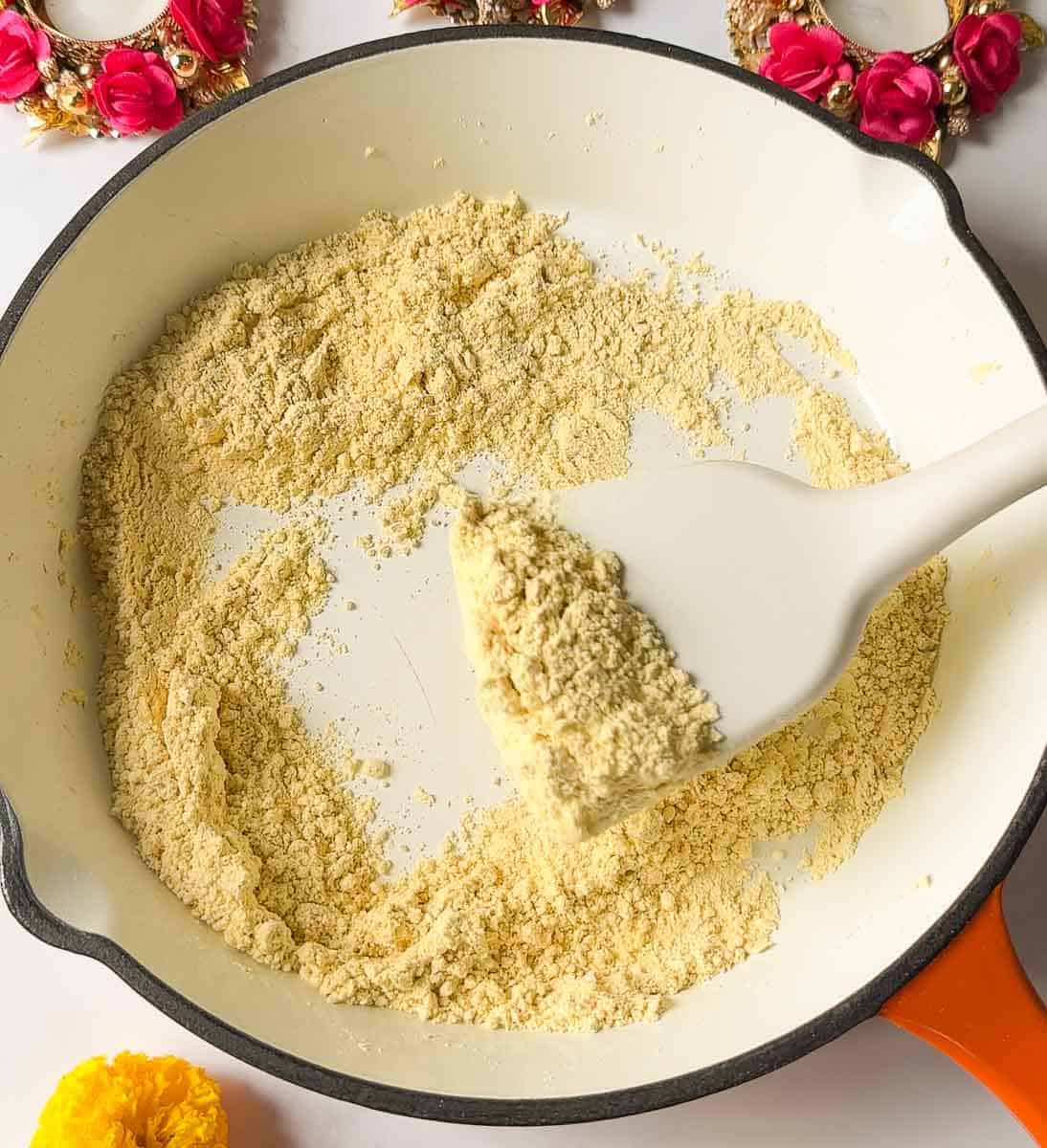 Dry roasting besan / chickpea flour