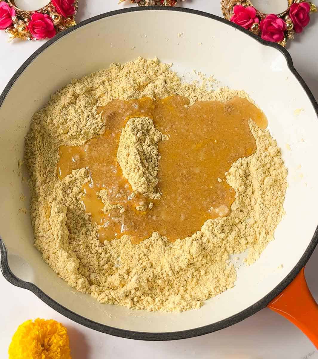 roasting besan/ chickpea flour with ghee