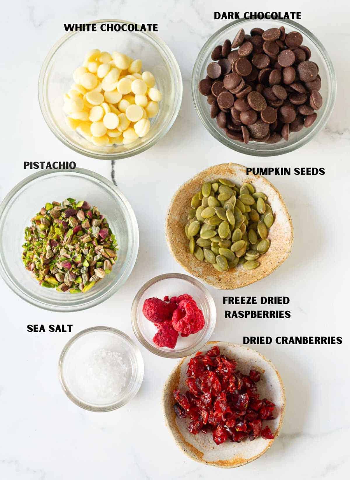 Ingredients for making chocolate bark.