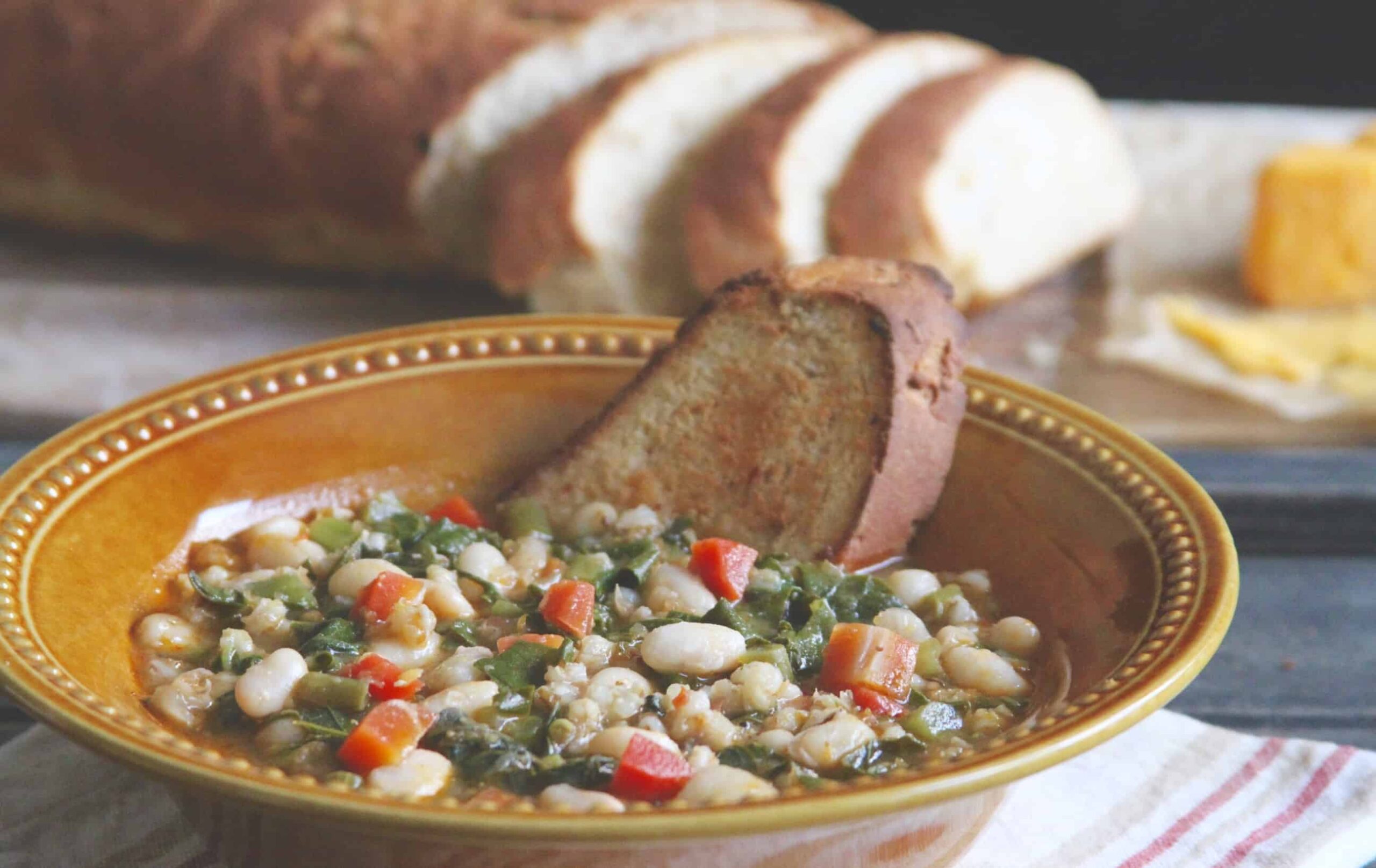 Barley Soup With Beans & Greens served with bread