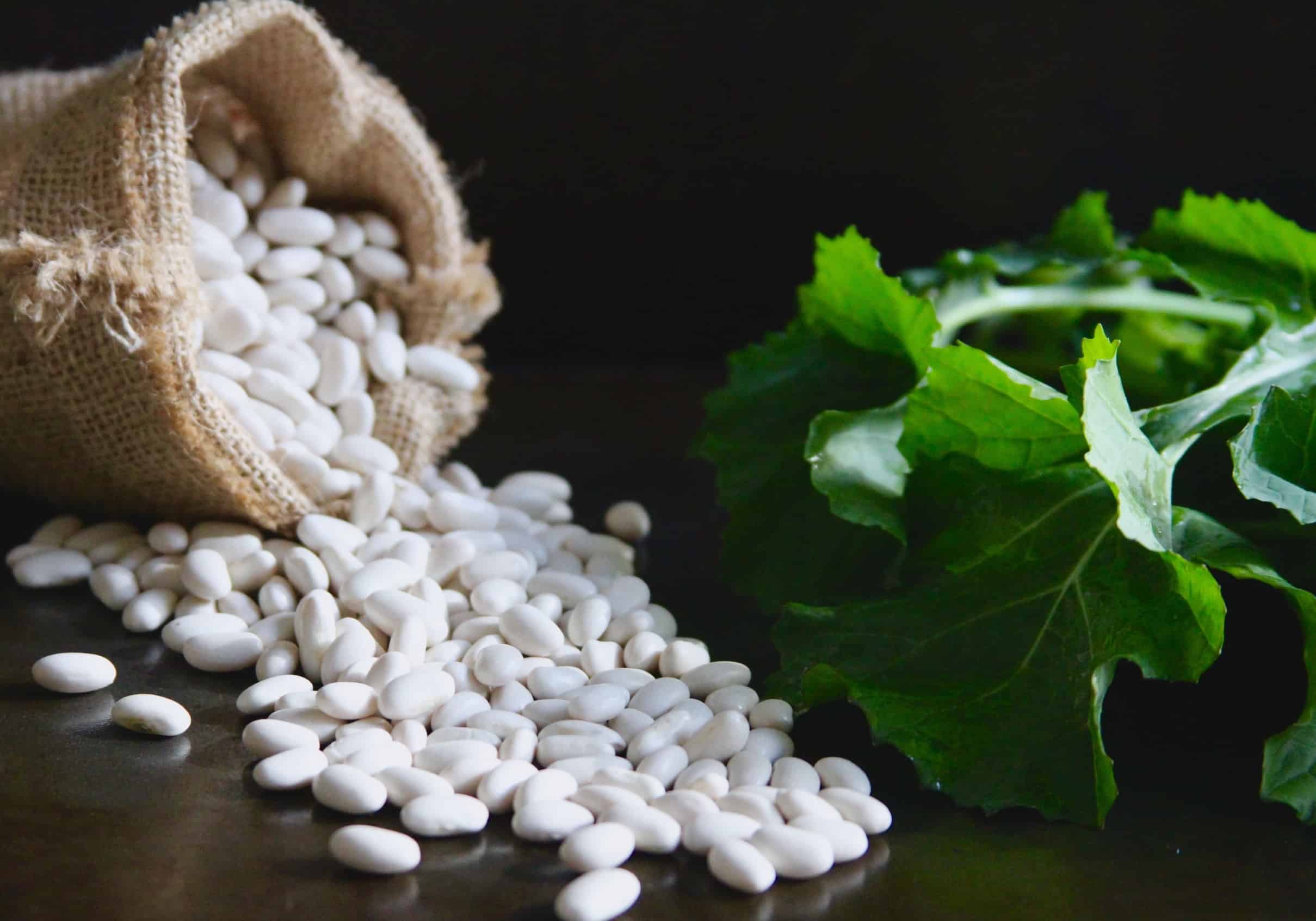 White beans and mustard greens for barley soup