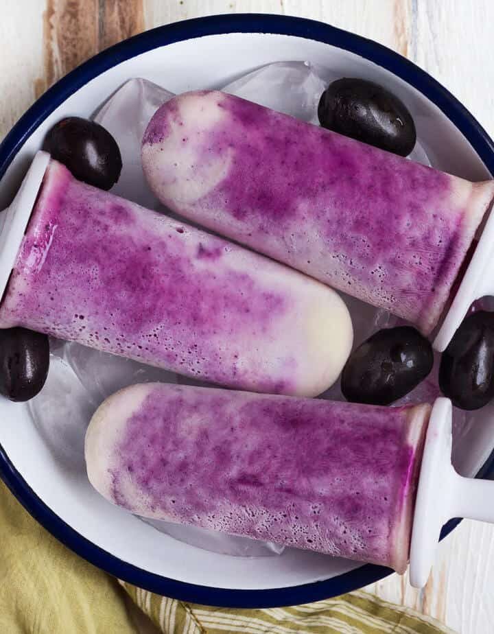 Jamun Yogurt Popsicles in a bowl.