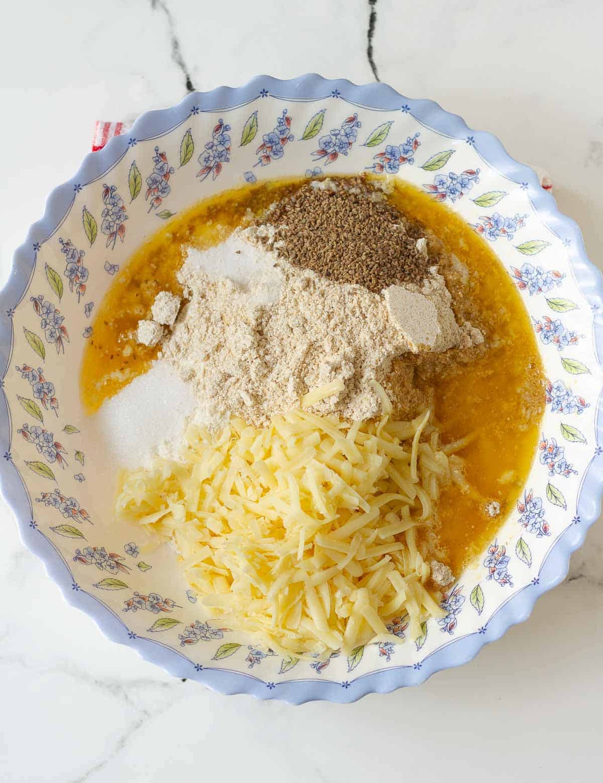 Ingredients for making crackers in a bowl.