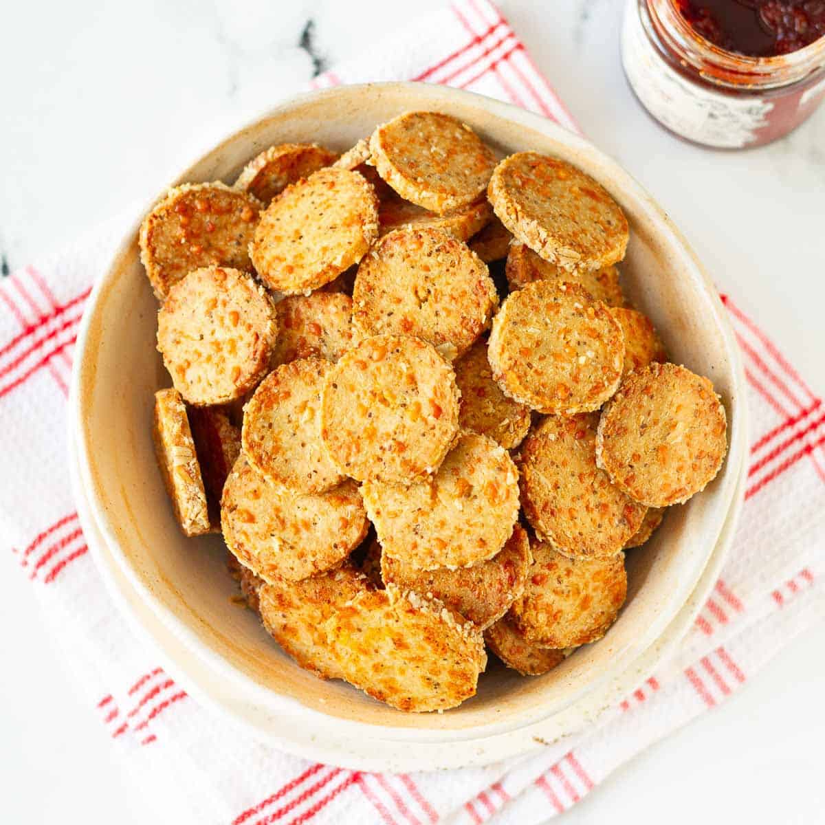 Cheese crackers in a bowl.