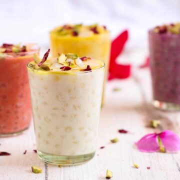 Sabudana Kheer ( sago pudding) with natural fruit flavourings