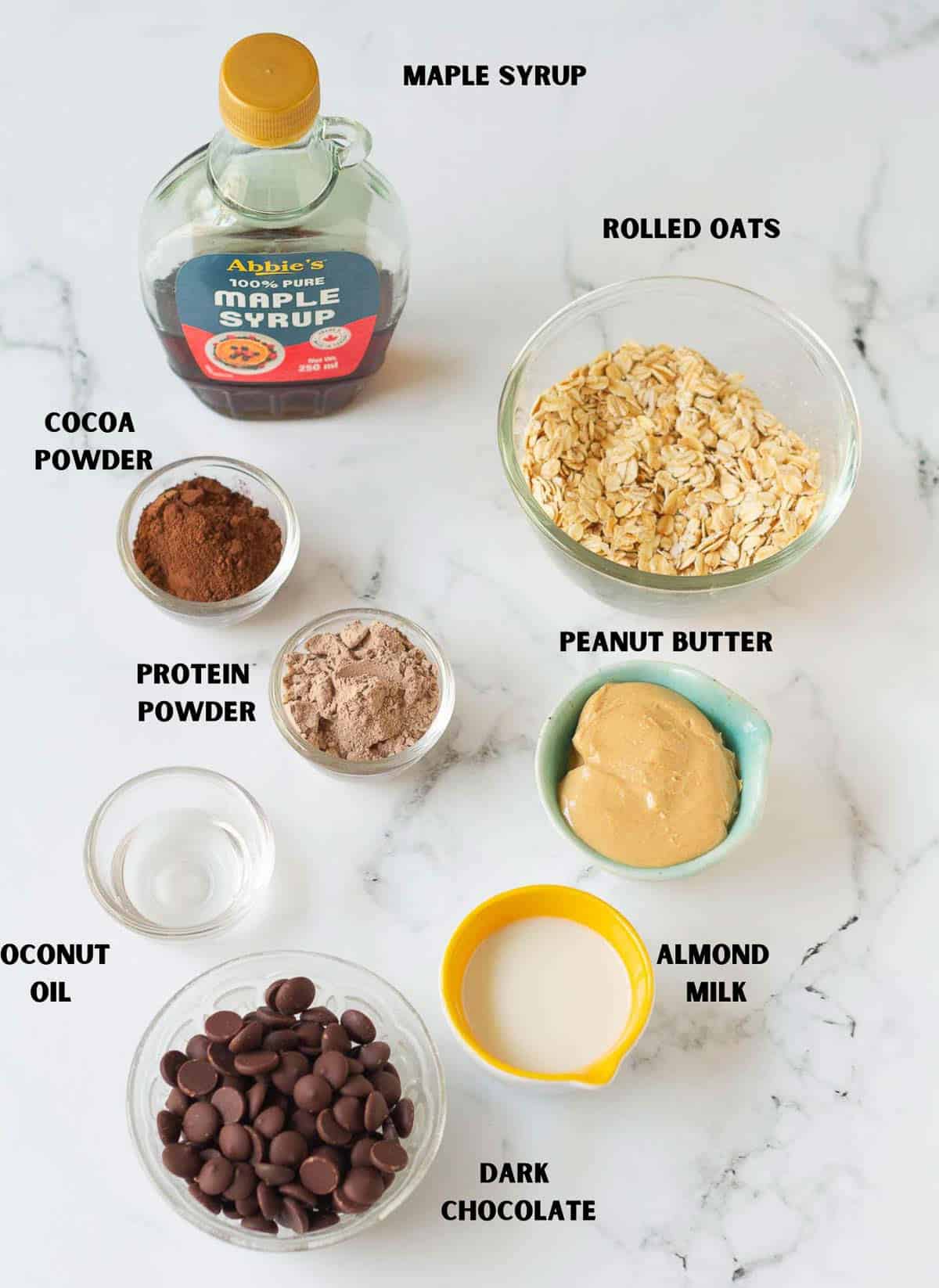 Ingredients for making peanut protein balls.