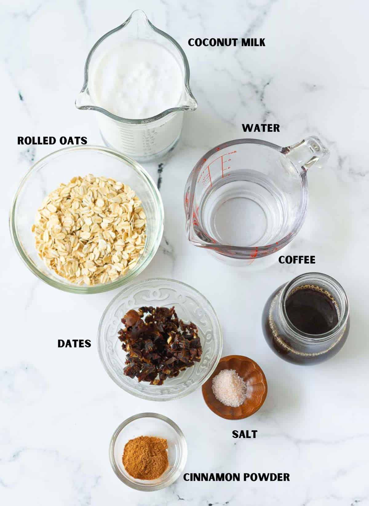 ingredients for making oatmeal latte.