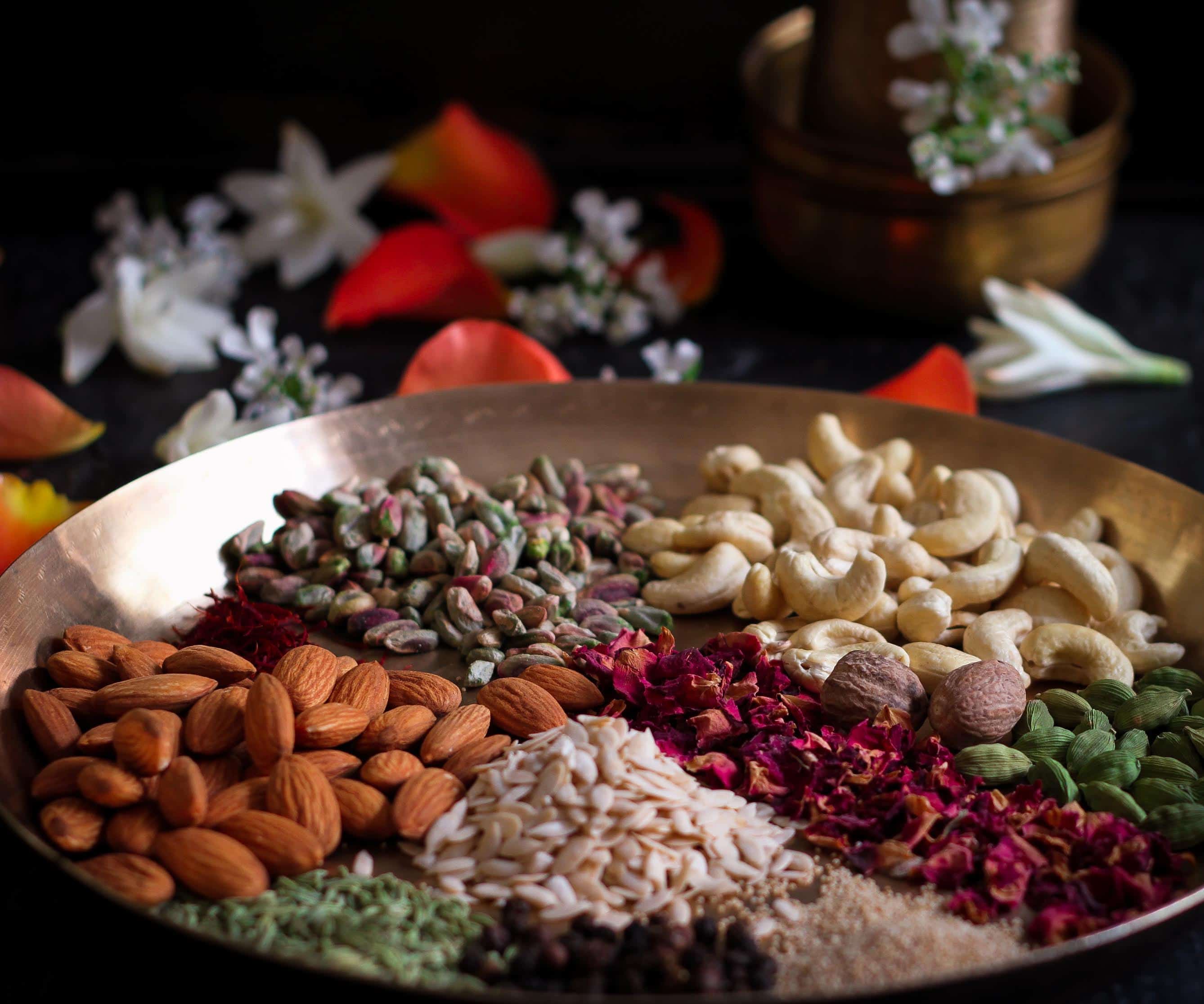 Instant Thandai Masala Mix nuts, spices, vegan,healthy, homemade, drink, Holi special