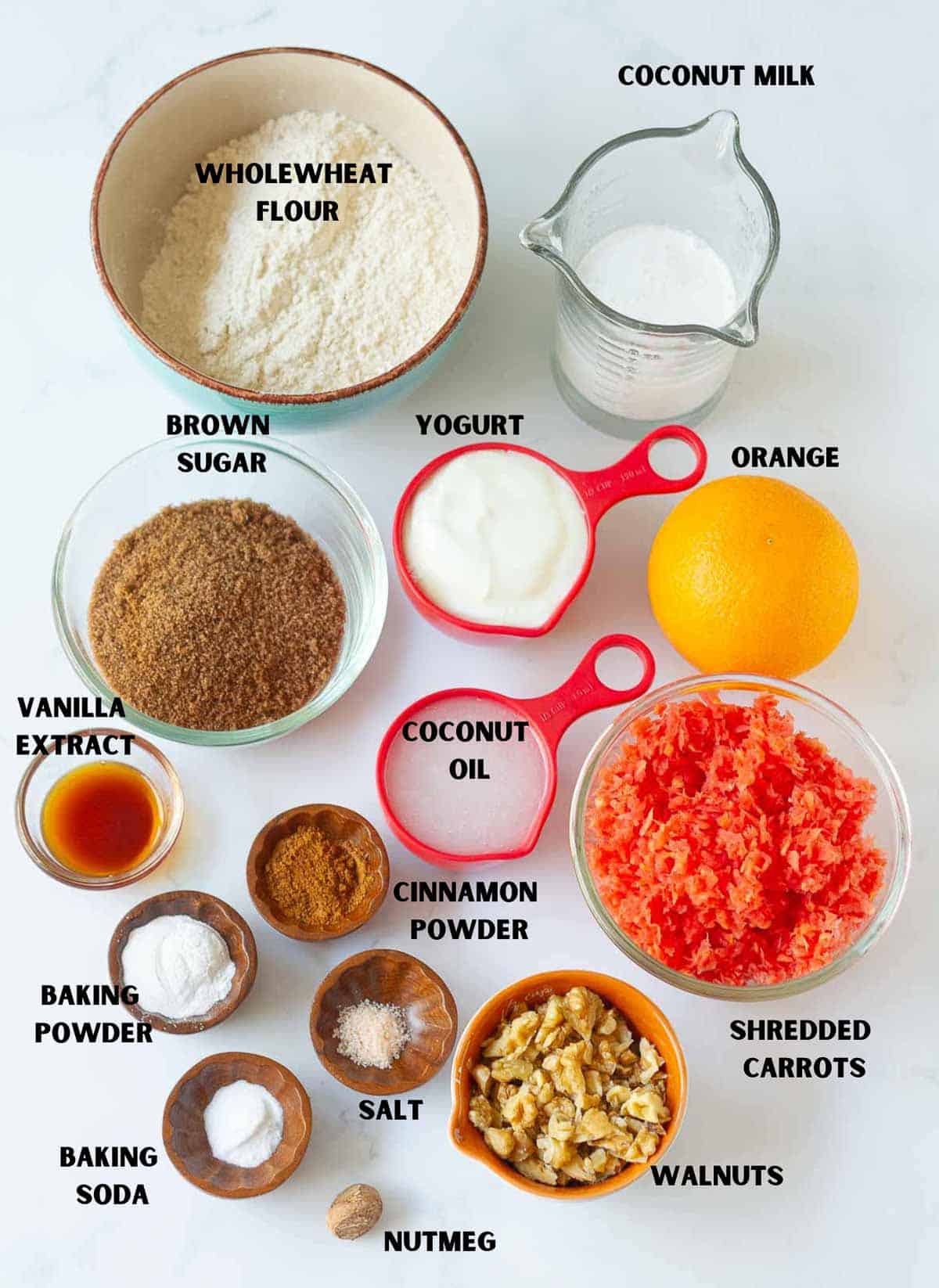 Ingredients for making carrot cake.