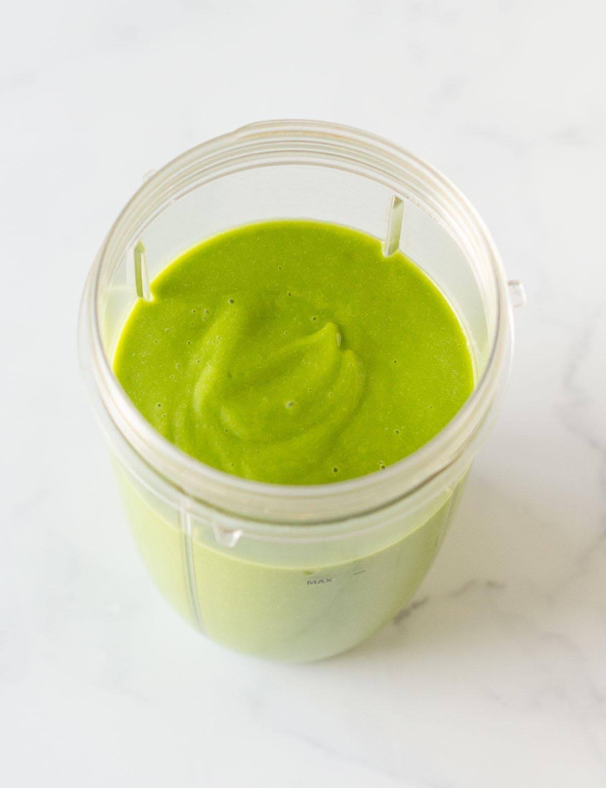 Blended smoothie in a blender jar.