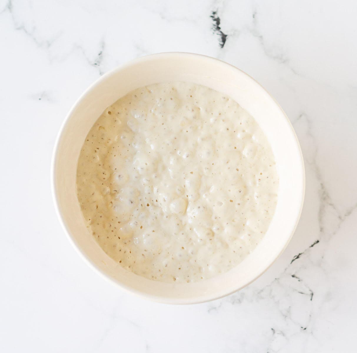 A bubbly starter mixture of water, yeast and flour.
