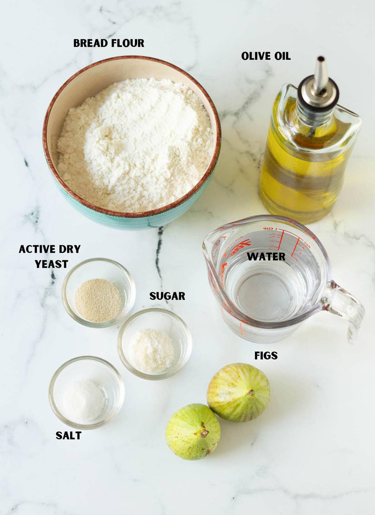 Ingredients for making fig focaccia.