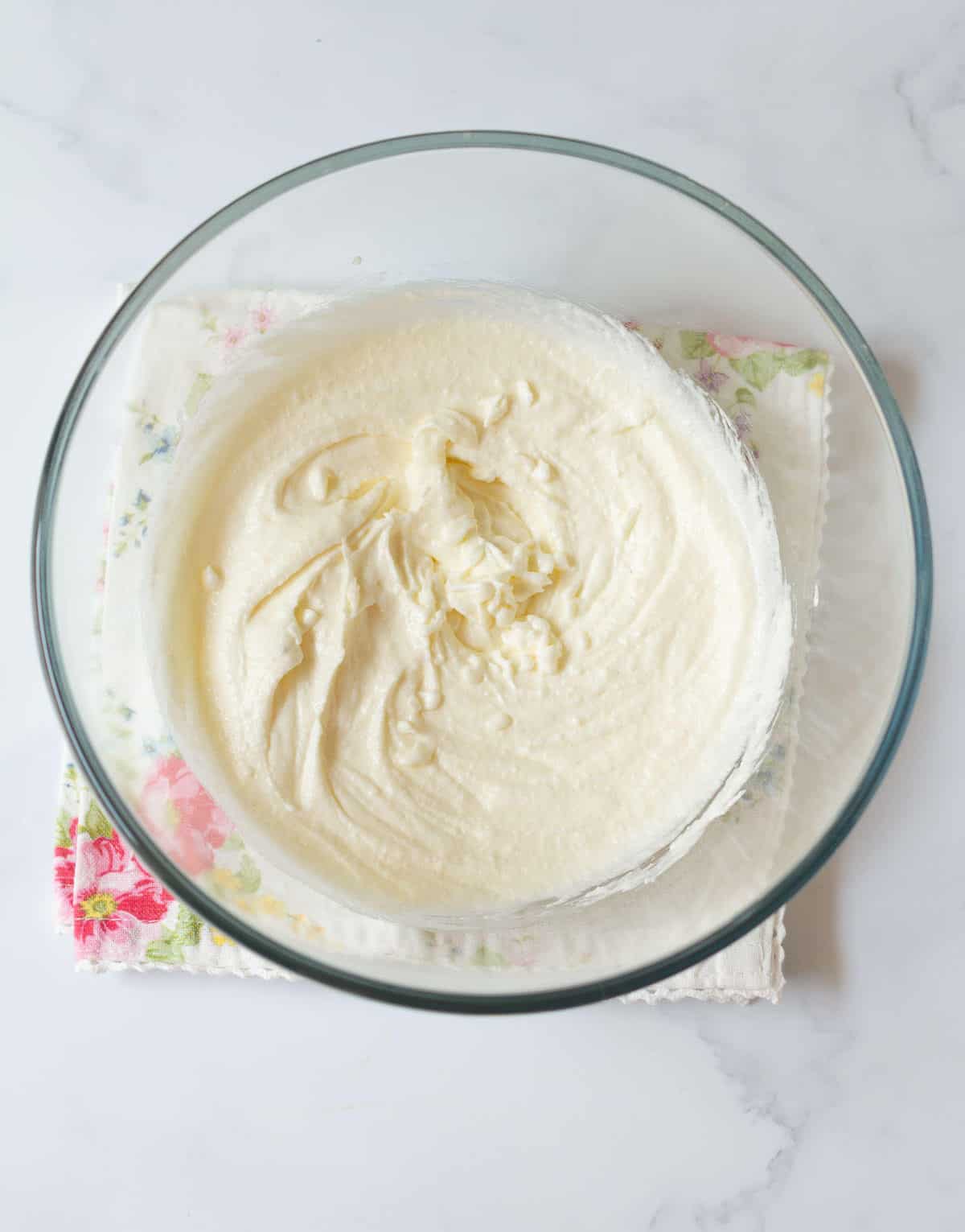 Creamed ghee and sugar in a mixing bowl.
