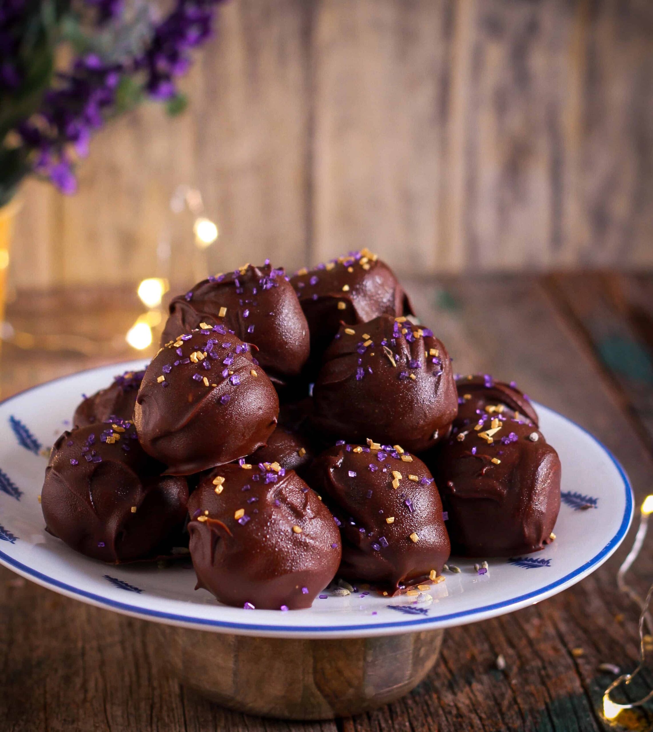 Lavender Chocolate Truffles on a plate.