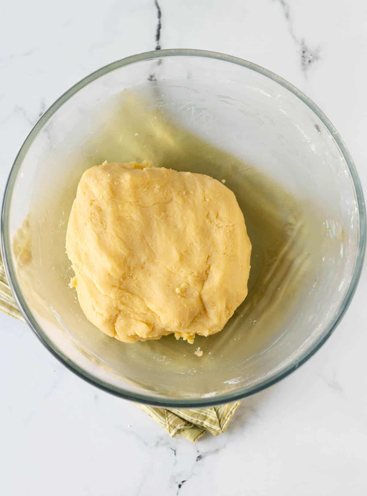 cookie dough in a mixing bowl.