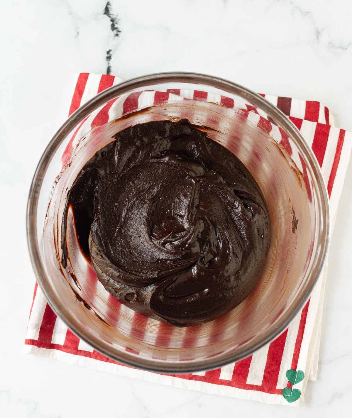 chocolate filling for babka in a glass bowl.