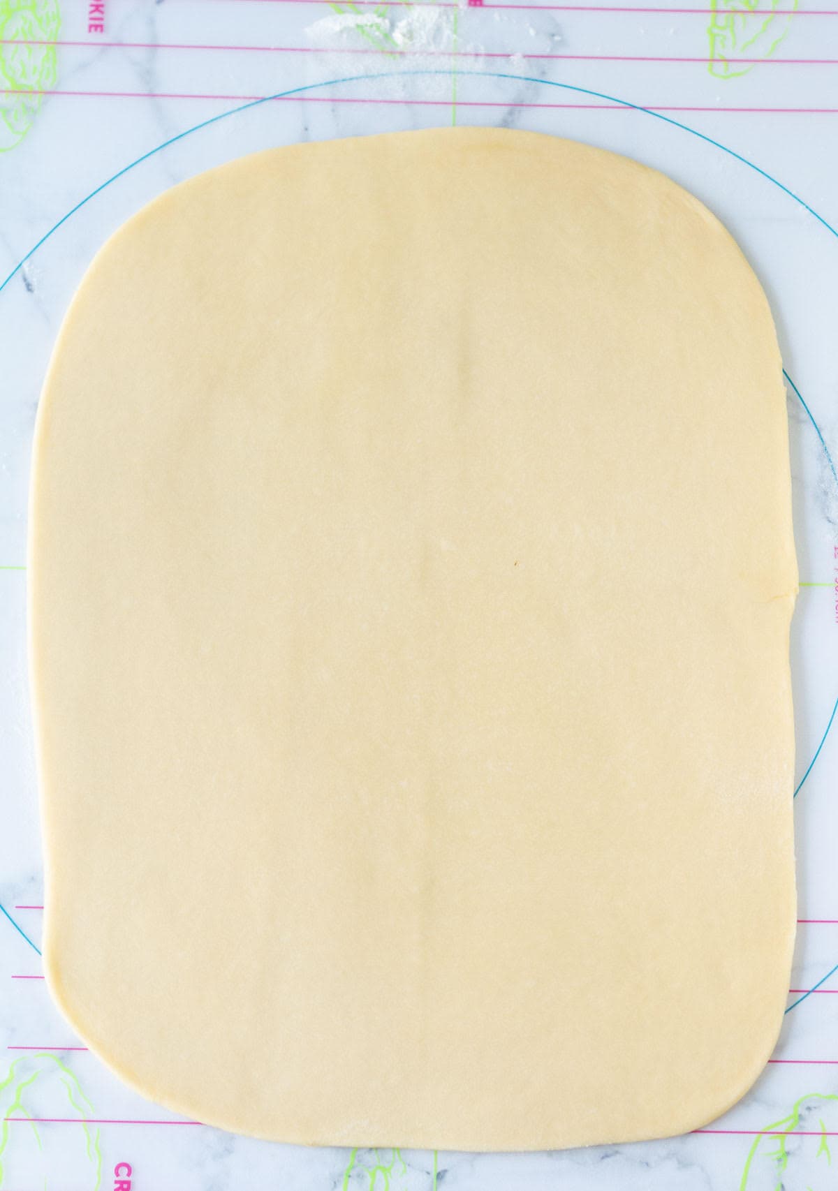 dough rolled out into a rectangle for babka.