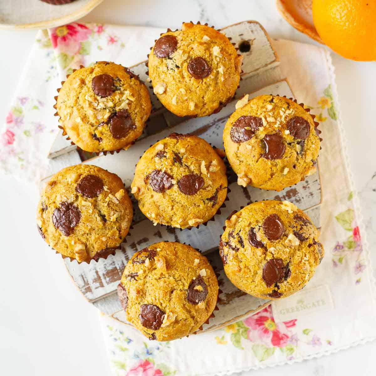 Delicious quinoa orange muffins with chocolate chips, perfect for a healthy breakfast or snack.