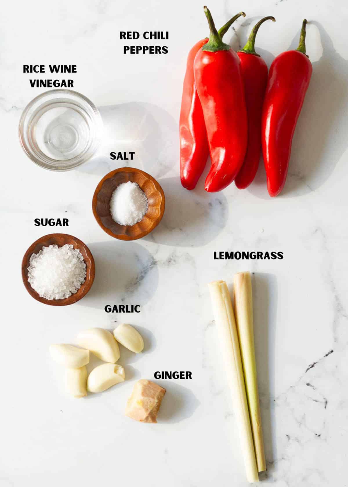 ingredients for making sambal oelek chili sauce.