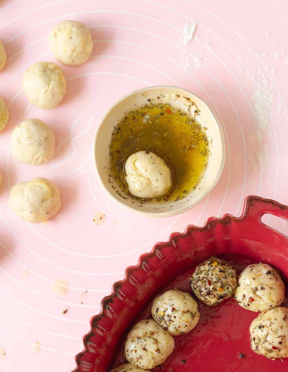 A dough ball dipped in melted butter.