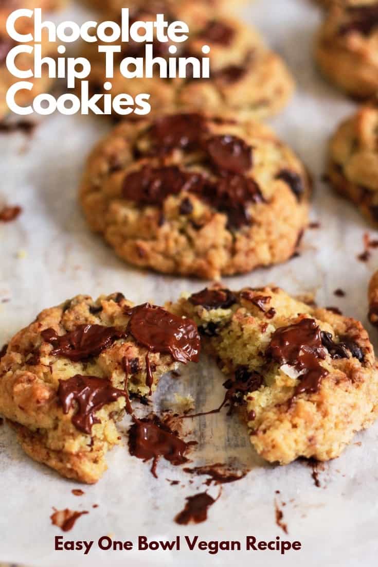 Chocolate Chip Tahini Cookies vegan eggless easy recipe