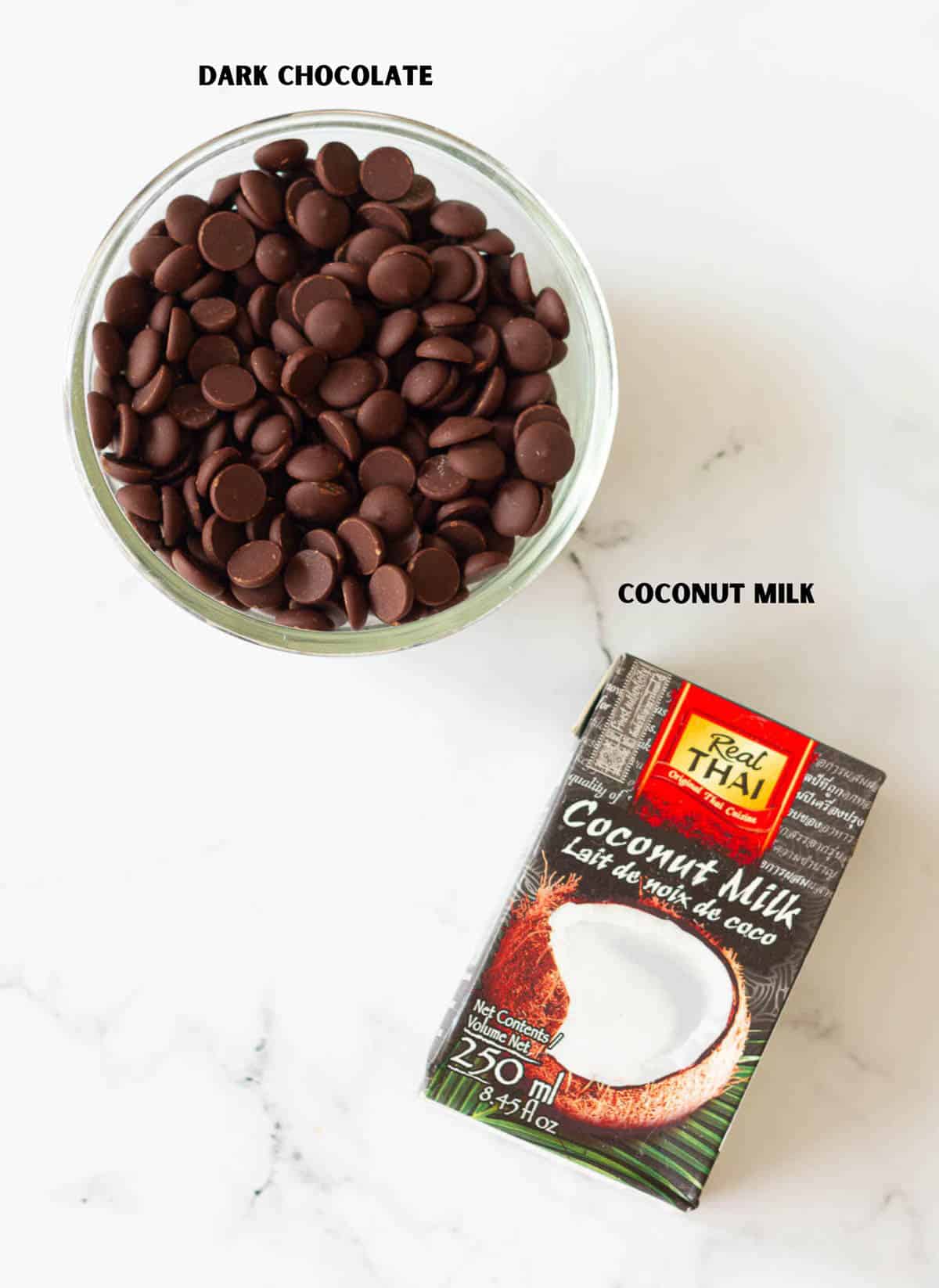 ingredients for making 2-ingredient chocolate pudding.