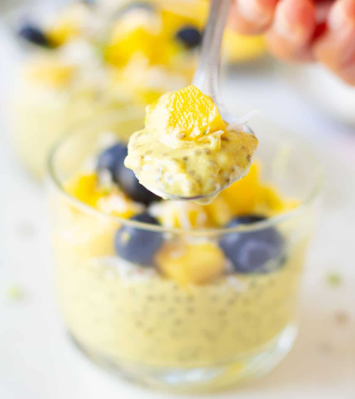 A spoonful of chia pudding to show the creamy texture.