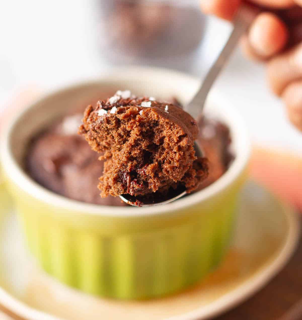 a spoonful of brownie to show the gooey texture.