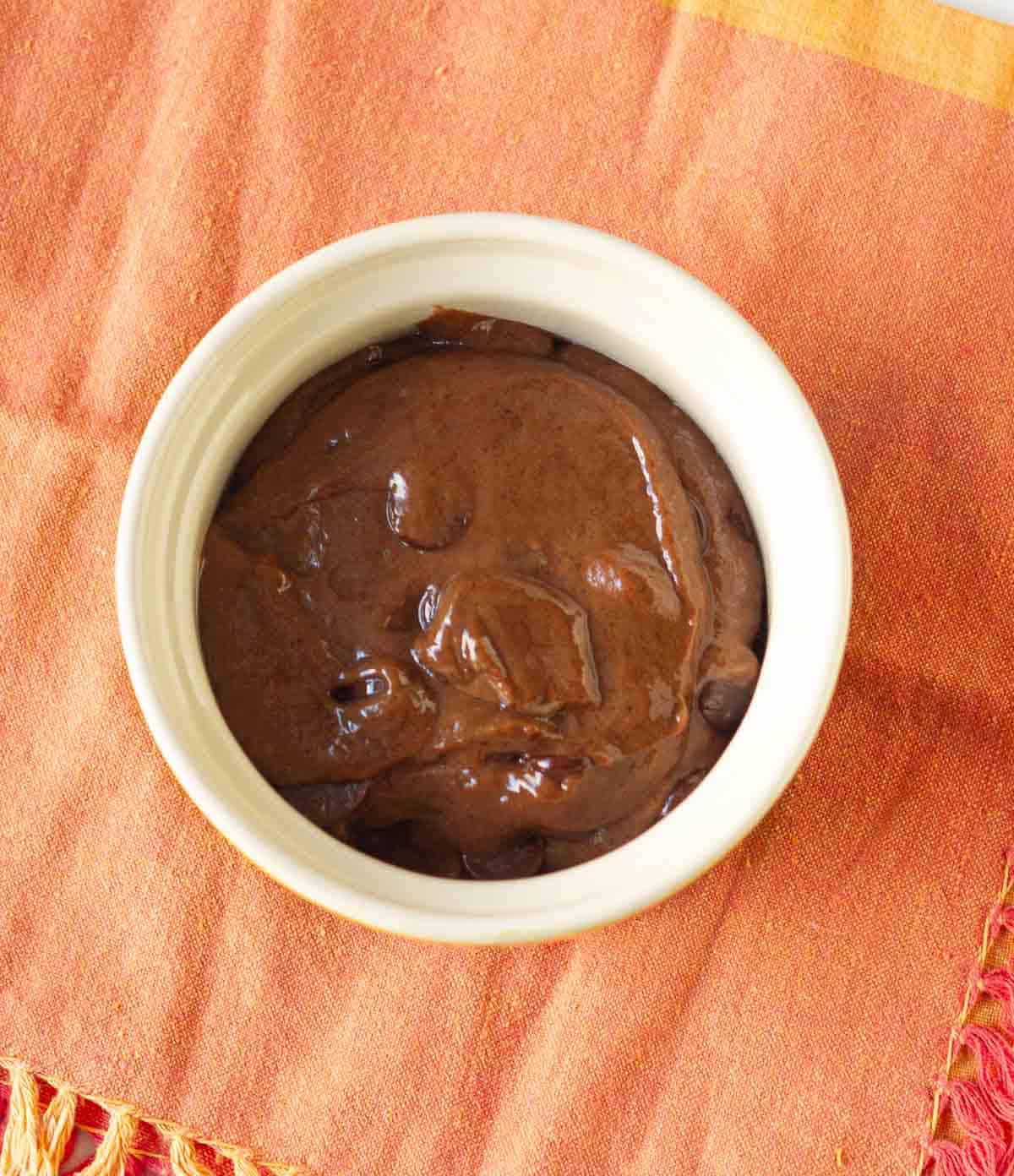 brownie batter in a ramekin.
