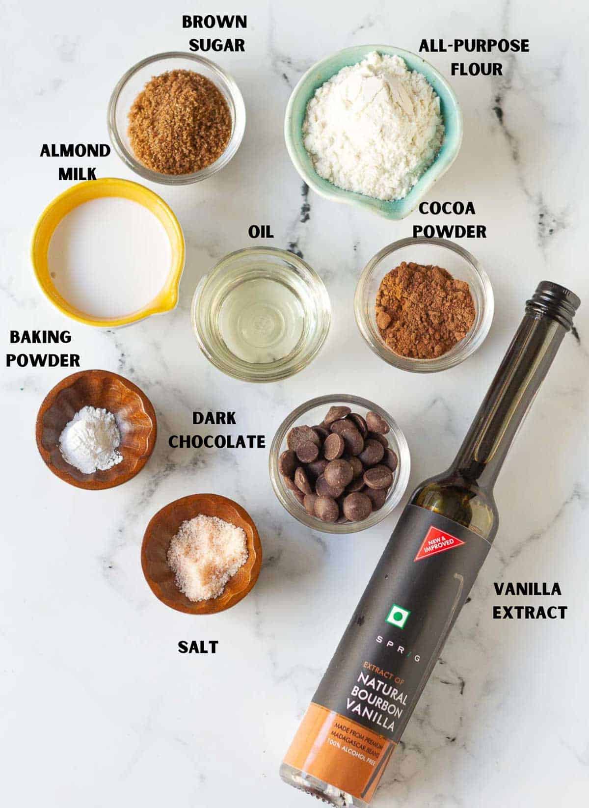 ingredients for making brownie in a mug.