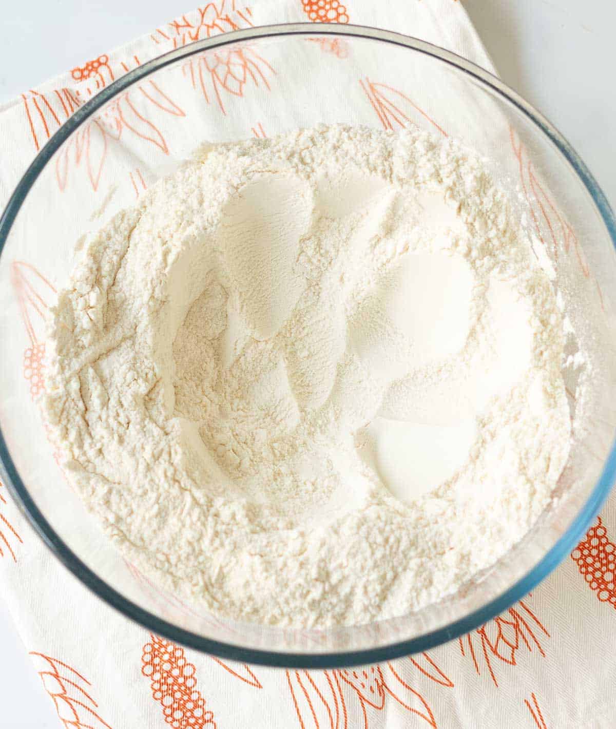 dry ingredients for Irish soda bread in a mixing bowl.