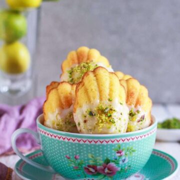 Lemon Madeleines in a teacup.