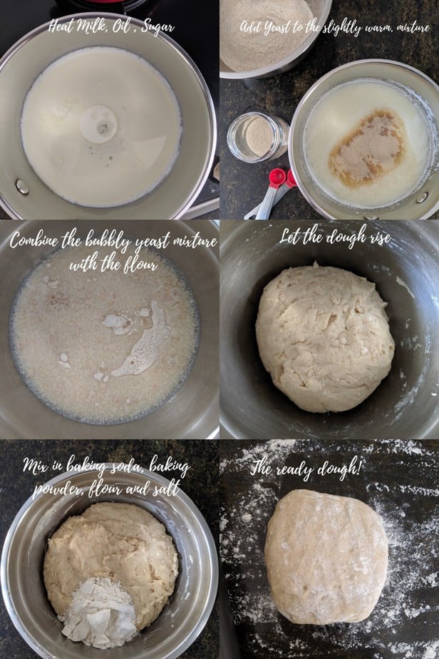 Steps for making bread dough.
