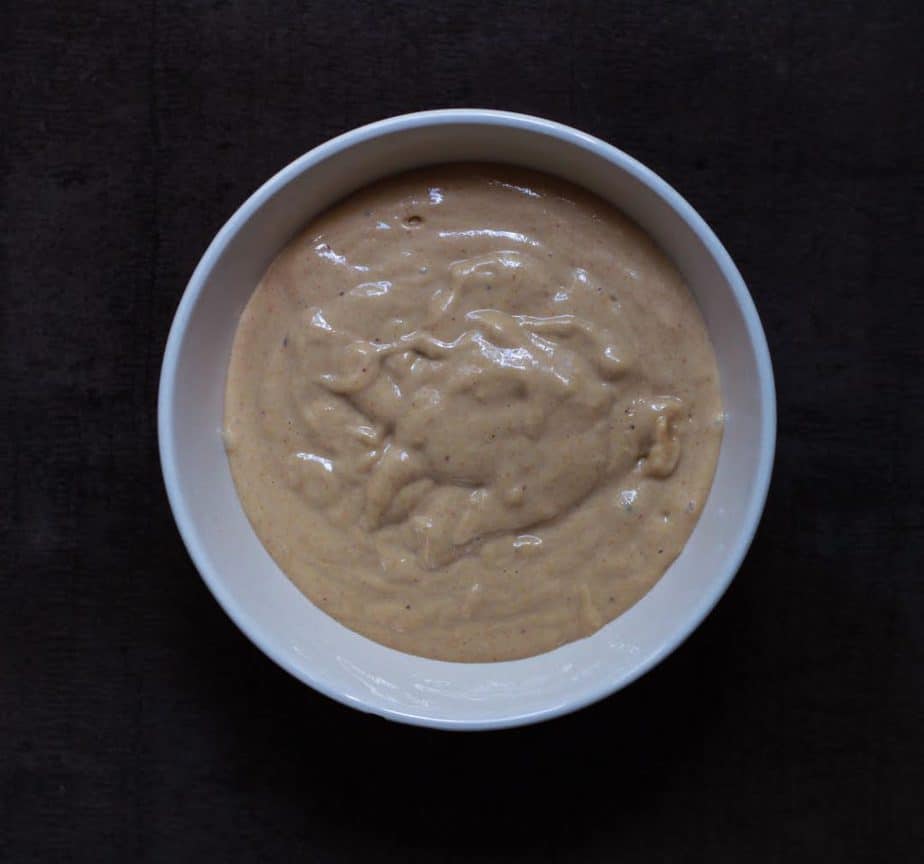 Sourdough banana pancake batter in a bowl.
