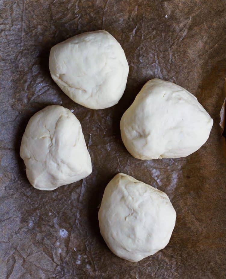 Divide the dough in 4 equal parts for Khachapuri- Georgian Cheese Bread