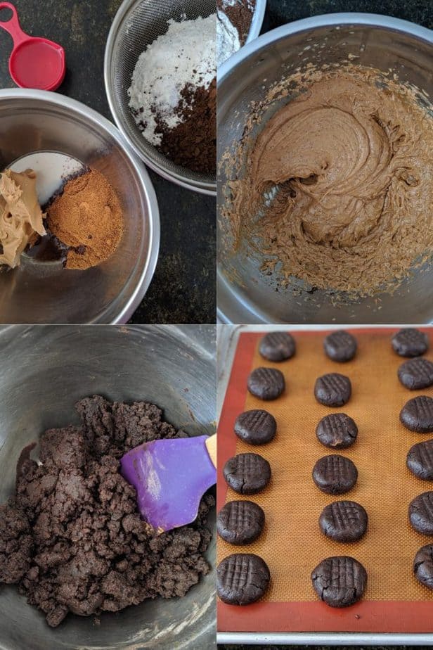 Process of making Vegan Chocolate Peanut Butter Cookies.