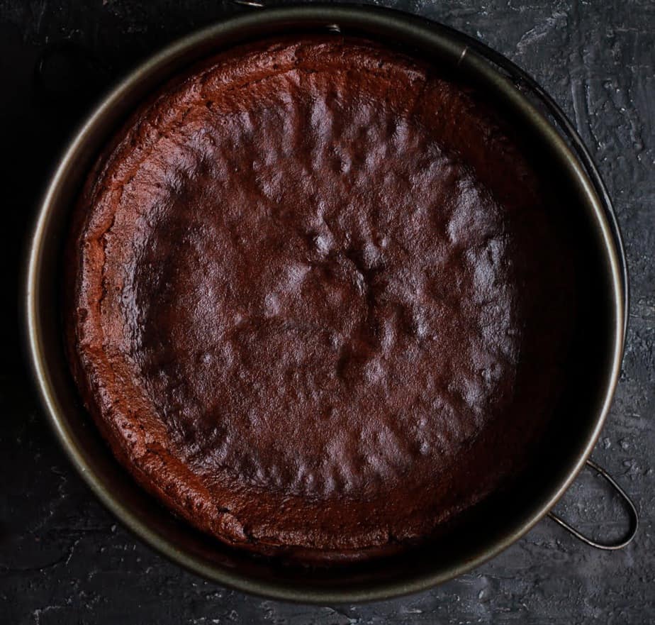 Swedish Chocolate Cake in a cake pan.