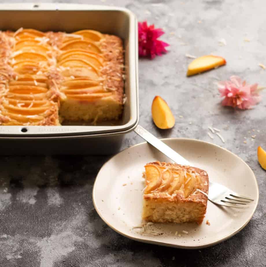 Eggless Coconut Peach Cake