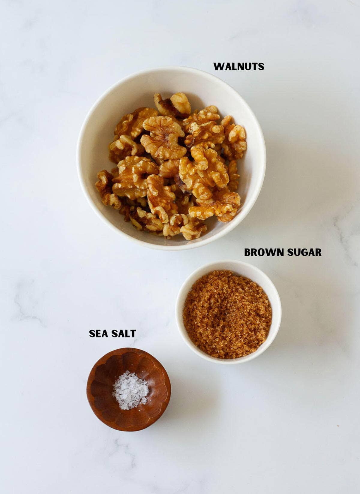 Ingredients for making candied walnuts.