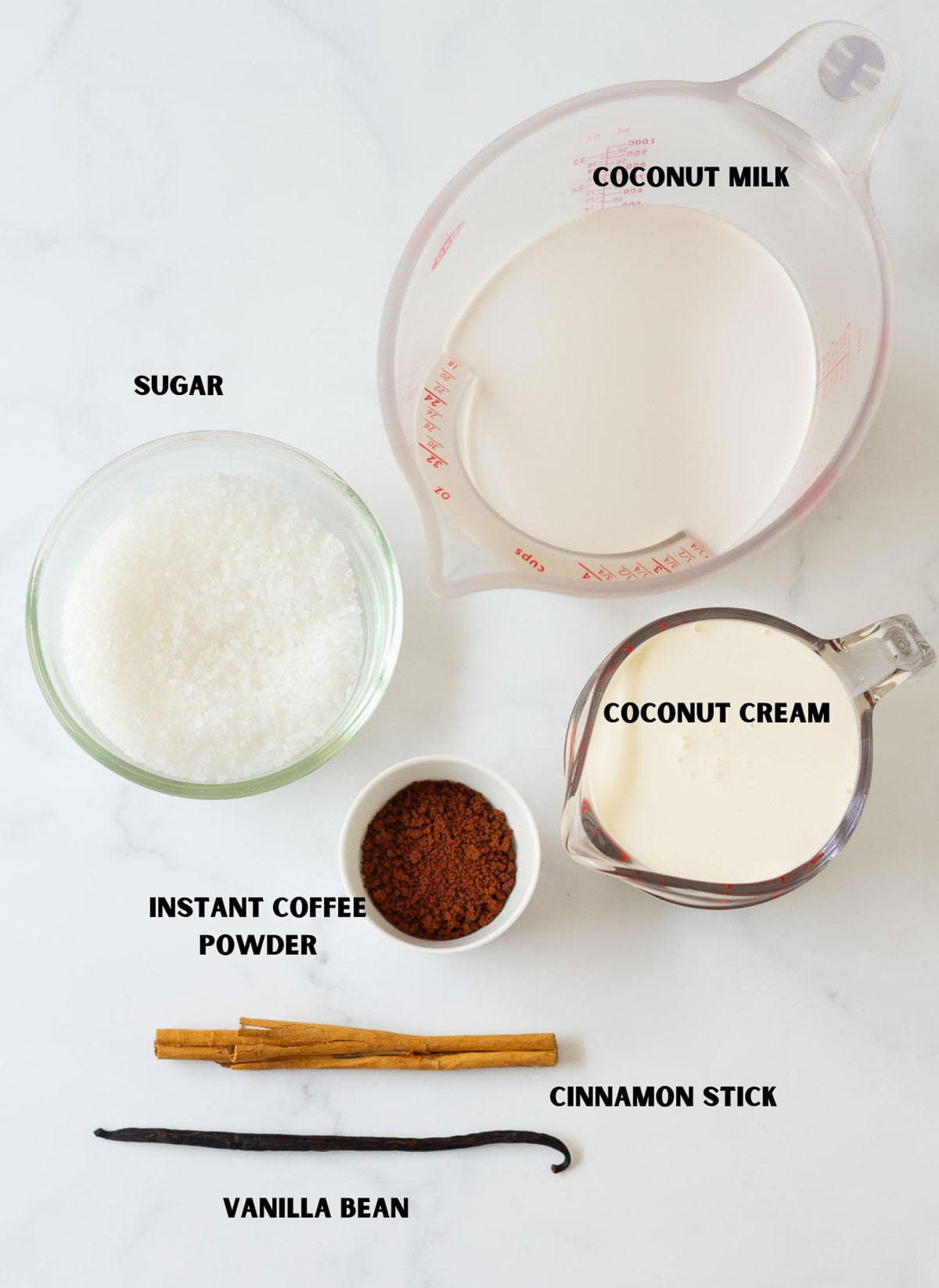 Ingredients for making vegan coffee ice cream.