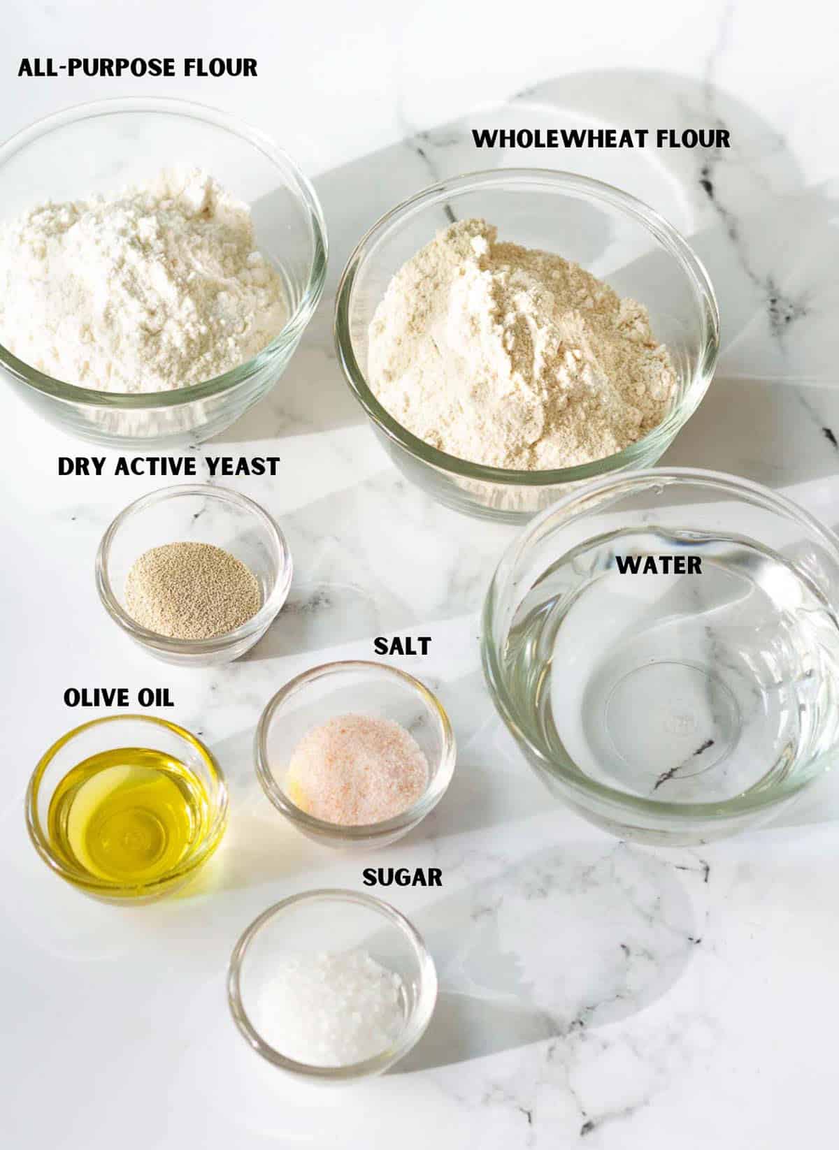 ingredients for making pita bread.