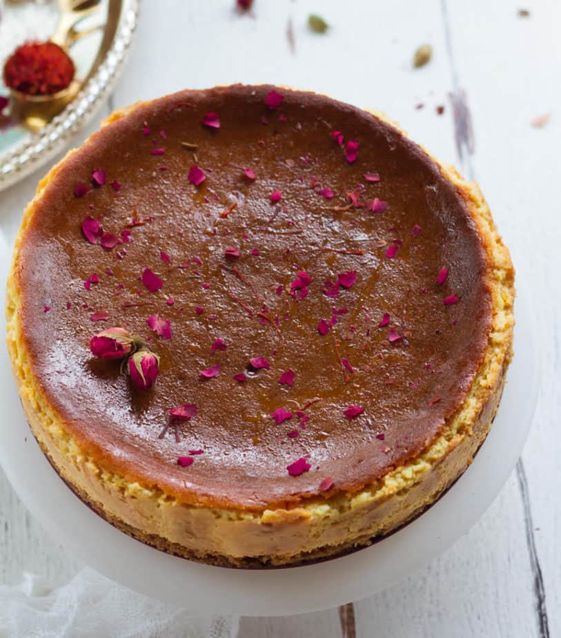 Saffron Cardamom Cheesecake| Eggless Baked Saffron Cheesecake