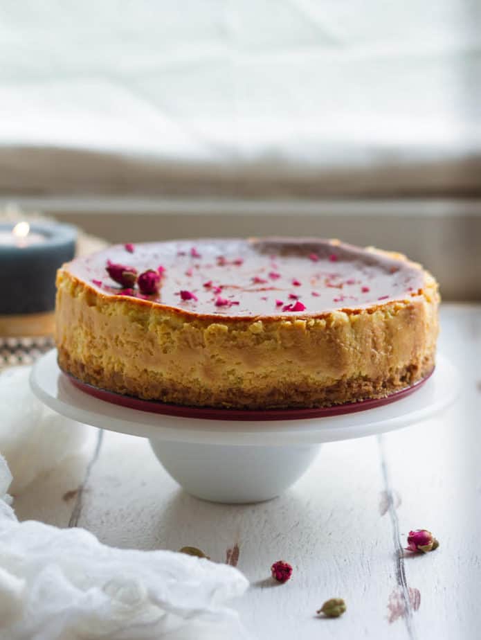 Saffron Cardamom Cheesecake| Eggless Baked Saffron Cheesecake