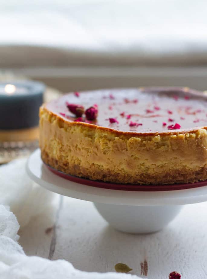 Saffron Cardamom Cheesecake| Eggless Baked Saffron Cheesecake