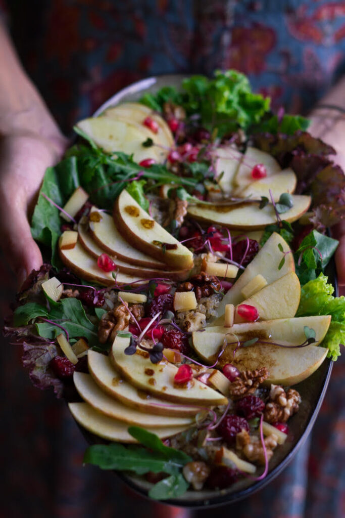 apple walnut salad in a serving platter.