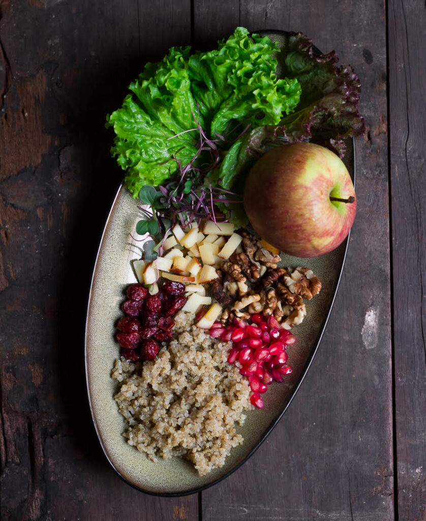 ingredients for making apple walnut salad.