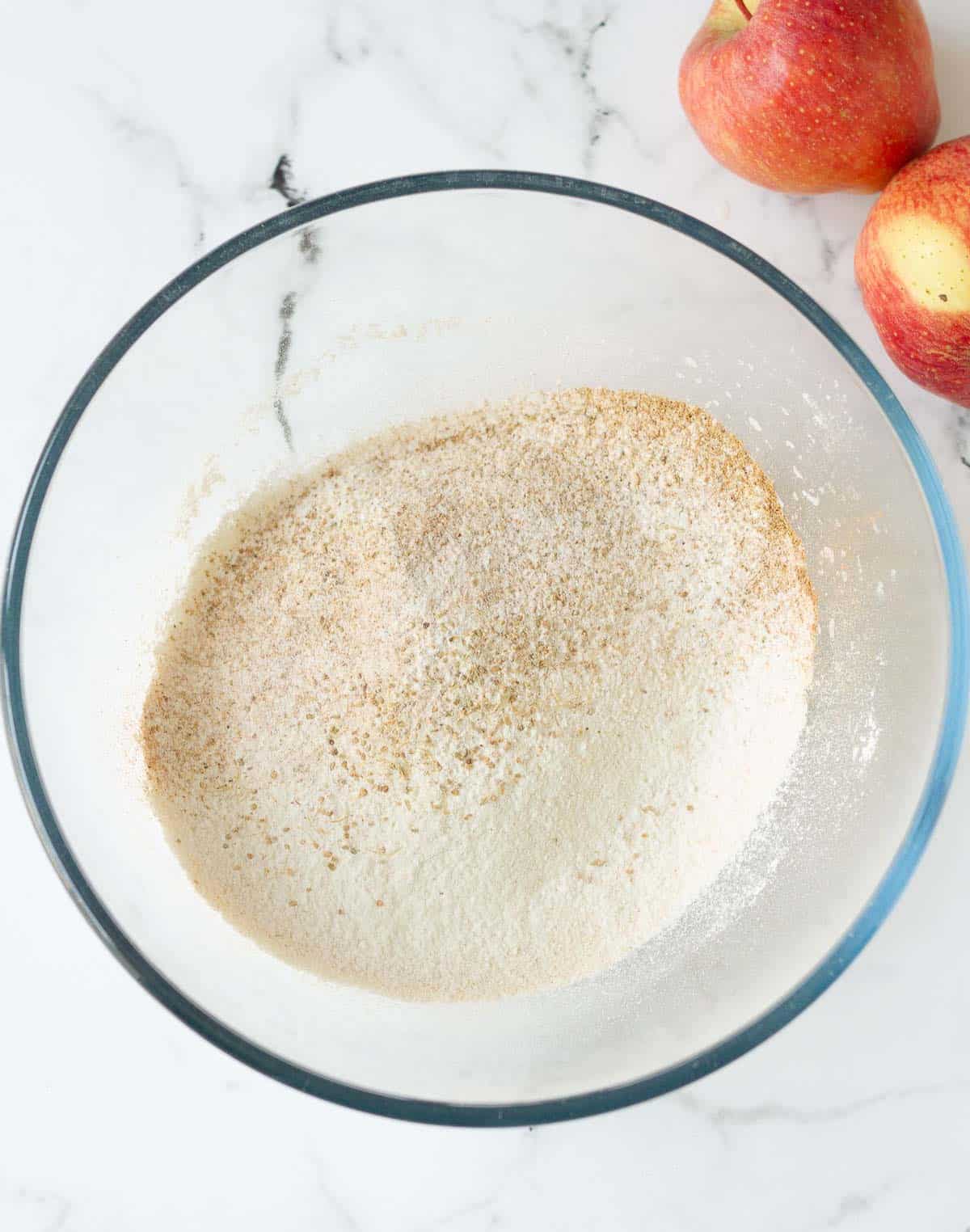 sifted dry ingredients in a large glass bowl.